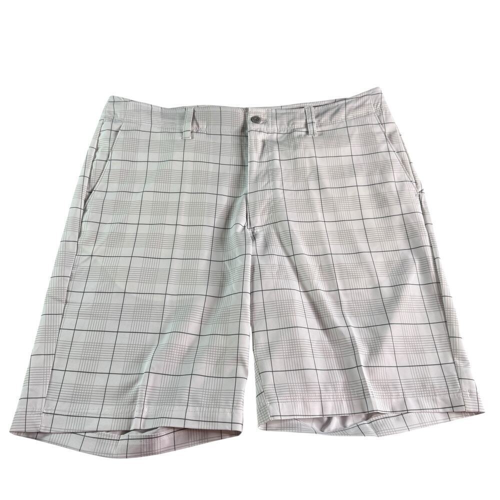 Grand Slam Golf Shorts Mens 36 White Gray Beige Plaid Stretch Performance